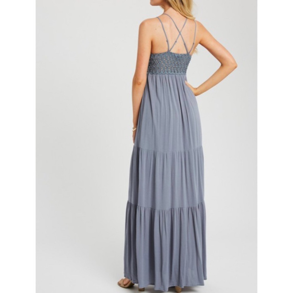 LAST 1 LILY Maxi Dress Creme Blue - Picture 2 of 4